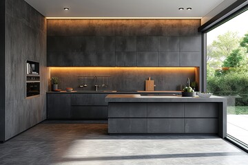 clean kitchen interior with grey cupboards and kitchen drawers