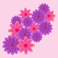 colorful flower vector design with pink background, blue pink and purple flower vector design, 