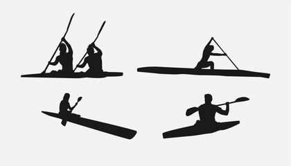 canoe sprint, kayaker, rower silhouette set. isolated background. water sport, race, transport, adventure, etc. vector illustration. © Irkhamsterstock