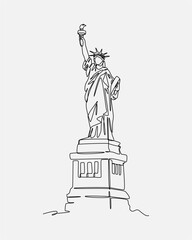 Continuous one single line drawing of Statue of Liberty. Editable stroke. Isolated background vector illustration. © Irkhamsterstock