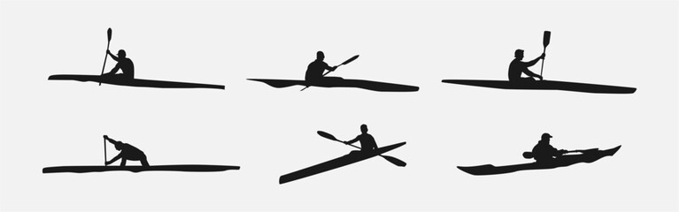 canoe sprint, kayaker, rower silhouette set. isolated background. water sport, race, transport, adventure, etc. vector illustration. © Irkhamsterstock