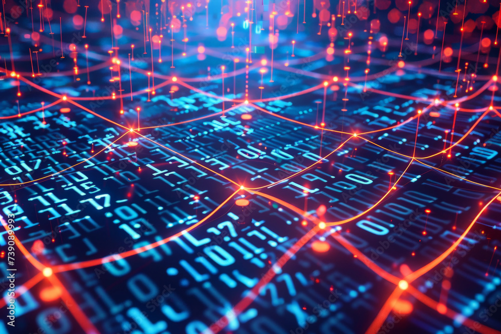 Poster a computer generated image of a grid of binary numbers