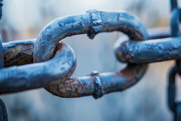 A close up of a chain with a broken link