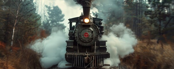 An old steam train in a motion