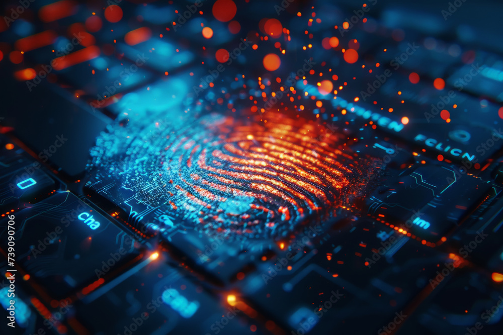 Poster a close up of a fingerprint on a computer keyboard