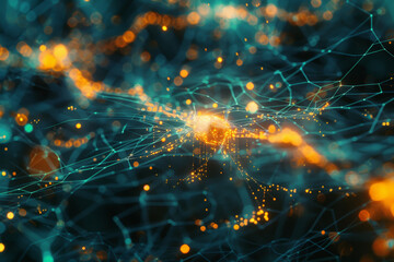 A computer generated image of a network of lines and dots