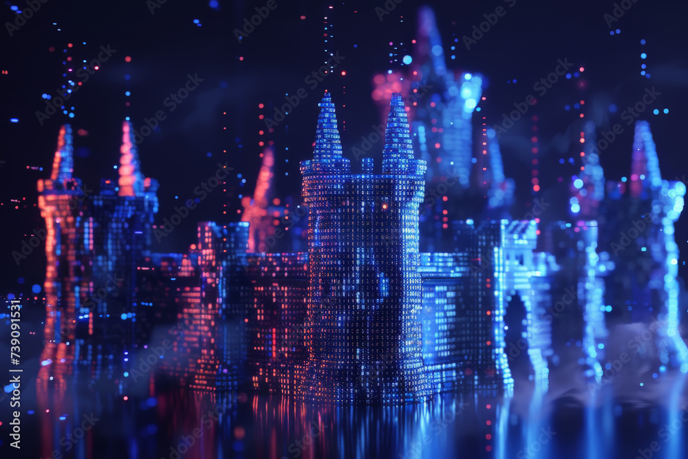 Poster a model of a castle made of binary code