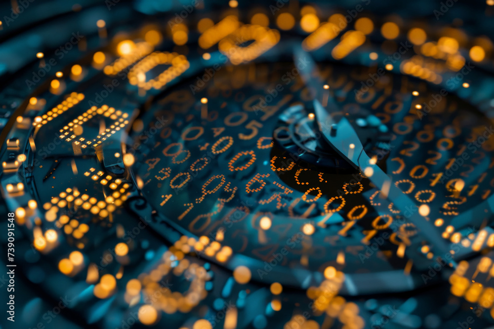 Poster a close up of a watch face with binary numbers on it