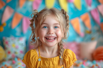 birthday party balloons, colourful balloons background and birthday cake with candles	