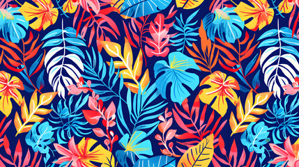 Beautiful colorful tropical flower pattern. Cute contemporary seamless pattern of botanicals. Colorful Summer Theme