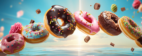 donuts with icing - obrazy, fototapety, plakaty