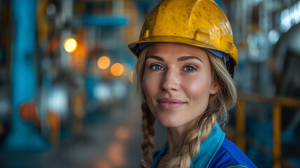 Portrait of happy female engineer at oil refinery woman