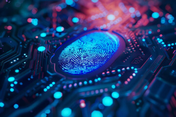 A close up of a fingerprint on a circuit board - obrazy, fototapety, plakaty