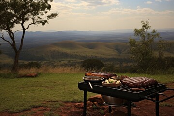 South African braai with savanna views and indigenous plants.