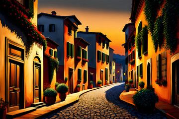 street in the old town of island country, Generative AI