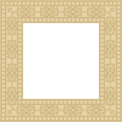 Vector gold square Yakut ornament. An endless rectangular border, a frame of the northern peoples of the Far East.