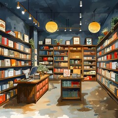 Quietude of Knowledge: Serene Library Atmosphere Illustration