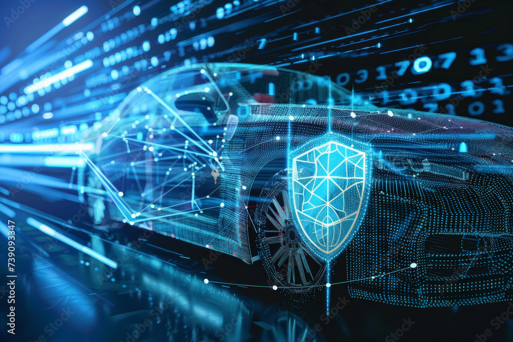 Poster A computer generated image of a car with a shield in front of it