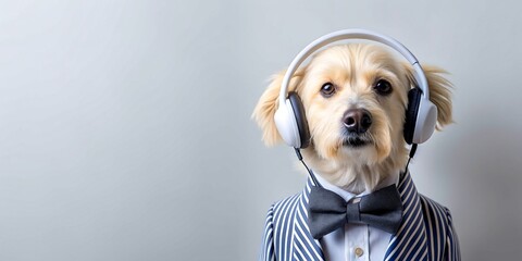 Stylish Dog with Headphones and Fashionable Attire
