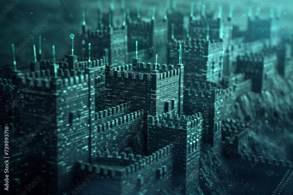 Poster A computer generated image of a castle with a blue background