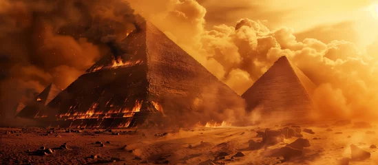 Möbelaufkleber Pyramids engulfed in a dramatic fire and sandstorm. © RISHAD
