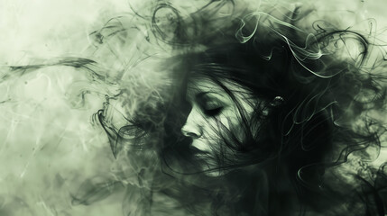 Woman's profile with smoky hair illusion.
