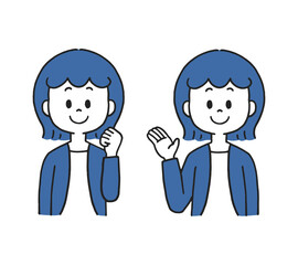 ガッツポーズ・案内をする女性のイラスト