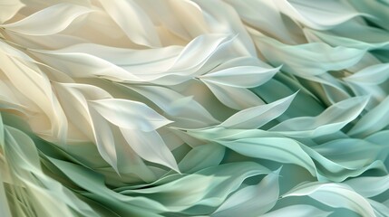 Serene Fusion: Close-up view of pine and poplar leaves in serene ivory and soft sage.