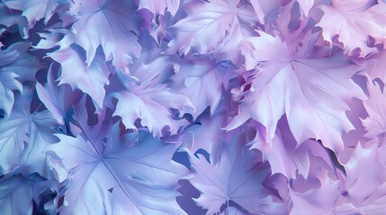 Serene Fusion: Close-up view of sycamore and birch leaves in serene lavender and pale blue.