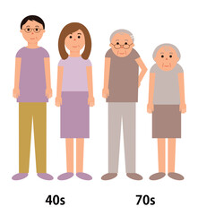 40代と70代の男女4人の人物イラスト