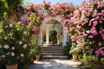 Fototapeta na wymiar Iranian khoresh in a Persian garden with rose bushes.