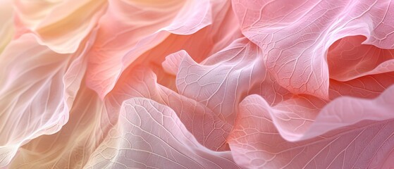 Tranquil Harmony: Detailed close-up of dry maple, elm, and aspen leaves in serene blush pink and pale yellow.