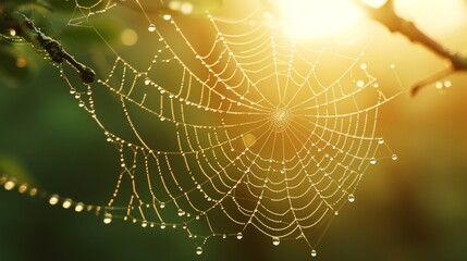 spider web in the morning - obrazy, fototapety, plakaty
