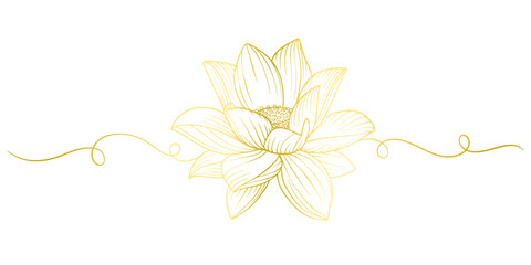 Golden lotus line art vector illustration, vesak day element design