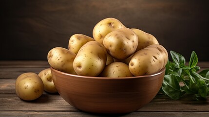 Bowl with raw potatoes and knife on light background