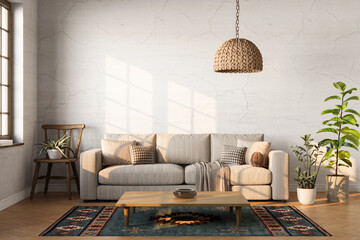 Modern mock up interior design of cozy living room, 3d rendering
