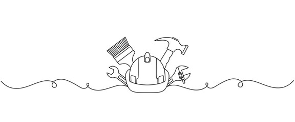 hard hat and building plans line art style	