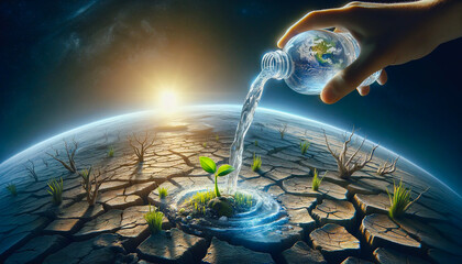 Abstract photo depicts the nurturing effect of clear drinking water in a transformed environment.