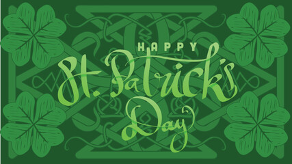 hand lettering st patricks day with green abstract cletic knot root vector illustration 