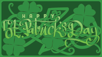 hand lettering st patricks day with green abstract cletic knot root vector illustration  - obrazy, fototapety, plakaty