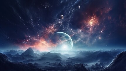 Deep space. Science fiction wallpaper, planets, stars, galaxies and nebulas in awesome cosmic image.