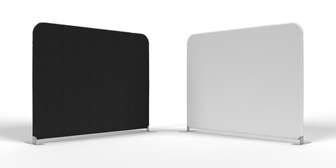 Exhibition Wall Banner Cloth Straight Display Stand black and white isolated on a transparent background. 3D illustration for mockups.