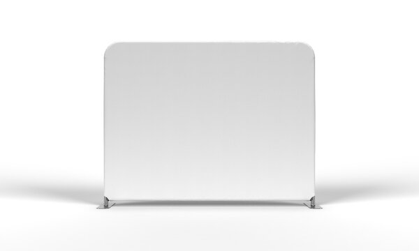 Exhibition Wall Banner Cloth Straight Display Stand white isolated on a transparent background. 3D illustration for mockups.