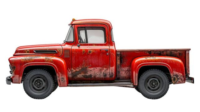old red truck on a transparent background