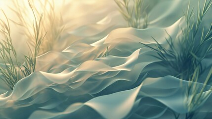 Waves of tranquility: Wavy tall grass swaying in fluid forms, creating a calming rhythm in nature's serene dance. - obrazy, fototapety, plakaty