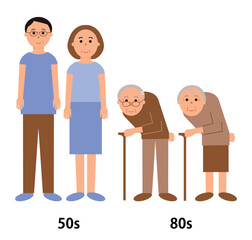 50代と80代の男女4人の人物イラスト