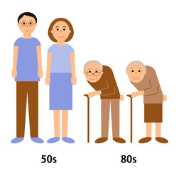50代と80代の男女4人の人物イラスト