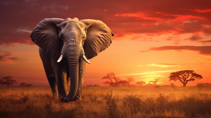 Fototapeta na wymiar elephant in field on background