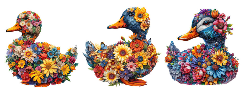 Duck made of flowers water painting vintage vivid colors