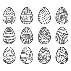 Coloriage pour enfant - Ensemble d’œufs de Pâques décorés - A décorer, peintre - Activité manuelle pour les enfants - Motifs simples, dessinés à la main pour célébrer Pâques à l'école ou à la maison